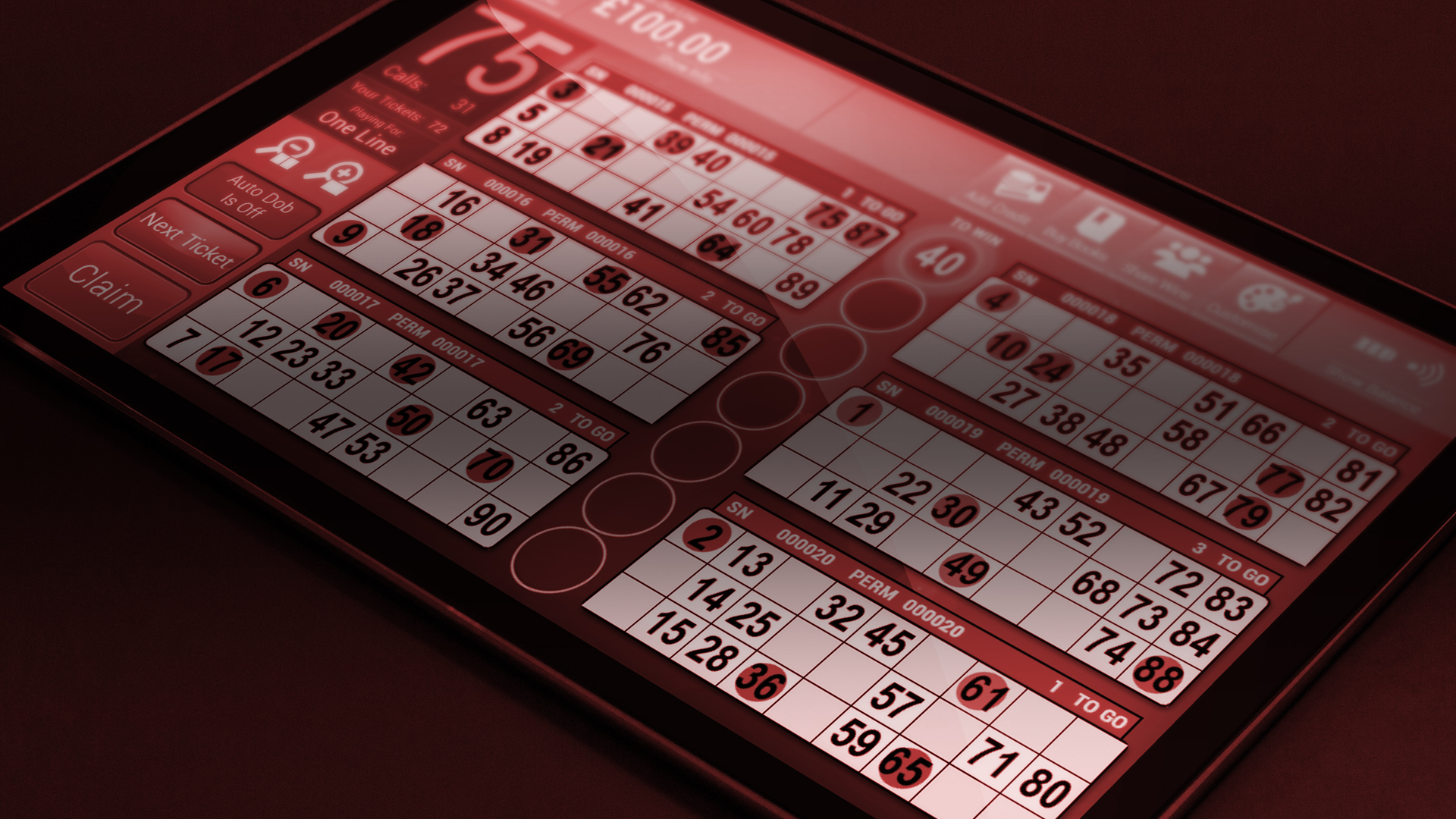 Image of electronic retail bingo gaming software on a handheld tablet device